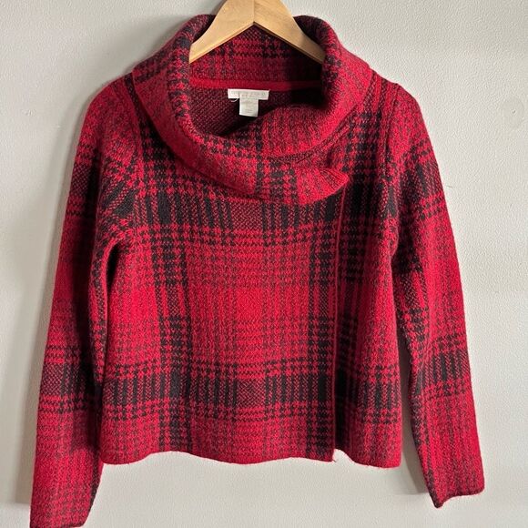Christian Siriano Sweaters - Christian Siriano Plaid Cowl Neck Wool Blend Sweater Wrap Top Sz S